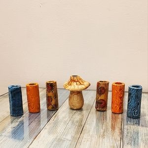 Vintage ceramic mushroom & beads craft making or macrame wall hanging decor